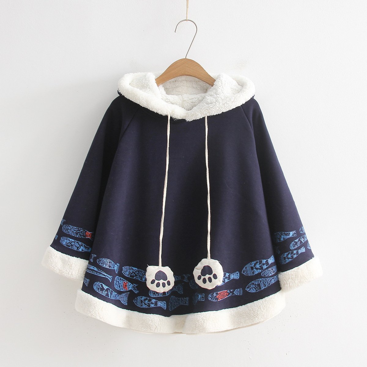 Japanese Sen Female New Arrival Autumn Winter Clothes Cartoon Fish Printing Plus Velvet Thickening C