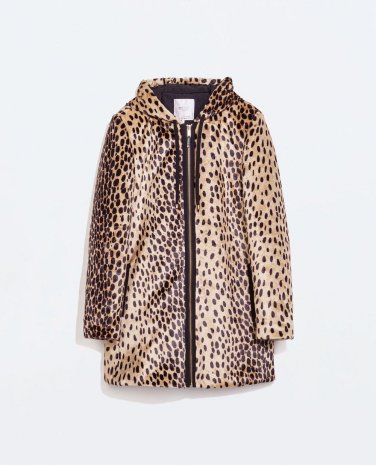 Original ZA 2015 Women Winter Leopard Faux Fur Padded Cotton Hooded Quilted Lining Jacket Long Parka