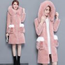 MUMUZI Real Photo Winter Fur Coats Warm Sheep Velvet Long Style Tops Pink Women Clothing Haining Fur
