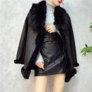Winter Plus Velvet Trench Coat Female Women\'s Windbreaker Leather Hair Thick Slim Long Sleeve Black