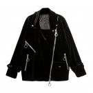 HIGH QUALITY New Fashion 2017 Winter Designer Jacket Women\'s Long Sleeve Zippers Embellished Velvet