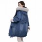 Brand Denim Jacket Women Faux Fur Coat Long Parka Warm Fleece Velvet Pockets Hoody Outwear Manteau D