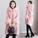 MUMUZI  Fashion women\'s pink fake faux fur hooded long coat parkas outwear fur velvet warm thick li