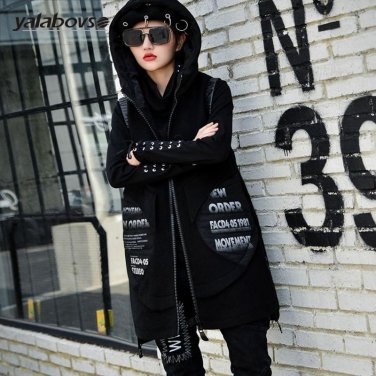 Yalabovso 2017 Winter Punk Styles Vest Female Thick Loose Long Hooded Waistcoat Warm Velvet Sleevele