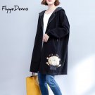 FlyyeDemo Open Velvet Women Hooded Basic Coats jacket 2017 Autumn Lady Loose Winter Long Bear Printe