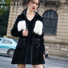 Cheerart 2 Piece Set Women Velvet Leisure Suit Black Jacket Coats And Sleeveless Dress Set With Fur 