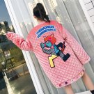 TREND-Setter 2017 Winter Cartoon Pink Coat Women Funny Embroidery Letter Pattern Long Loose Velvet T