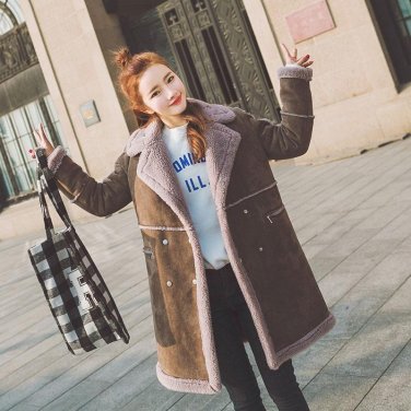New Women\'s Suede Fur Coat Winter 2017 Autumn Casual Loose Long-sleeve Plus Velvet Thicken Long Lam
