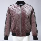 Winter Female Velvet Quilted Jacket Brand Letter Patchwork Zipper Bomber Padded Short Basic Parkas W