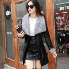 OKOUFEN 2017 Women \'s winter skin jacket  black gray color  TURN-DOWN COLLAR  PU leather velvet coa