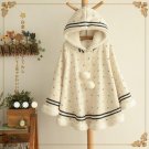 Autumn Winter Female Hooded Velvet Bat Capes Coat College Printed Boat Anchor Tied with Students Gir