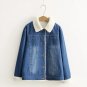 Women Denim Lapel Lambskin Jacket Coats Solid Button Plus Velvet Thick Jackets Femme 2017 Autumn Win