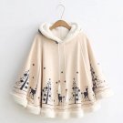 Autumn Winter Ethnic Hooded Forest Trees and Deer Printing Loose Bat Sleeve Pullovers Hoodies Velvet