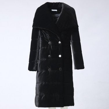 Ladies Velvet Warm Coat Long Parkas Winter Jacket Fashion Big Collar Thicken Black Women\'s Parkas F