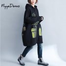 FlyyeDemo Velvet Coats 2017 Winter Fashion Women Long Hoodies Black Red Floral Sweatshirts Pockets C
