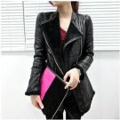 Newest Women\'s  Winter  Long Thicken Motorcycle Leather Jacket Plus Velvet Women Pu Leather Black O