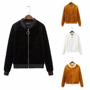 Winter Jacket Casual Style with Pocket Zipper Coat Tops Outerwear for Women 2017 Newest Female Gold 