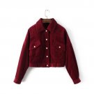 Future Time Women Winter Jacket Vintage Corduroy Wine Red Coats Ladies Long Sleeve Pockets Short Jac