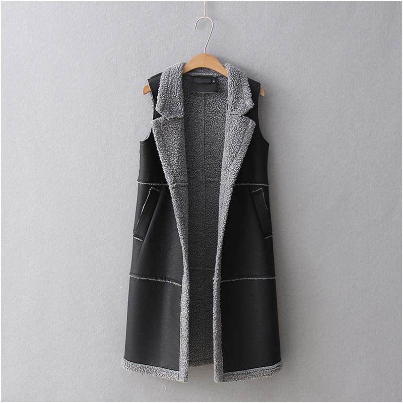 Plus Velvet Thick Warm Female Vest Winter Long Spliced PU Leather Women\'s Vest Spring Sleeveless Le