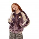 Autumn Winter Woman\'s Velvet Thick Coat Baseball Uniform Jackets Long Sleeve Patchwork Color Cartoo