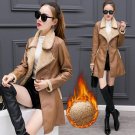New Woman Overcoat Slim Top PU Leather With Velvet Thickening Warm Coat Winter Women Swear Long Brie