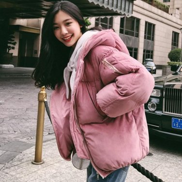 Thick Velvet Hooded Short Padded Winter Coat Women Casual Cotton Parka Fashion Hooded Jacket