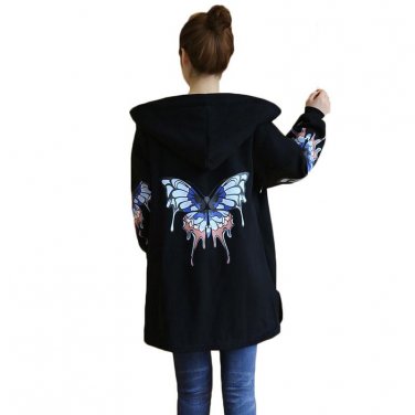 Autumn and Winter Loose Plus Size Black hoodies Long Sleeve Plus Velvet coat women Korean Version Wa