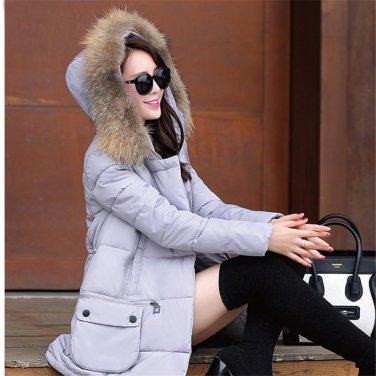 Winter Jackets Women 2016 New Real Large Raccoon Fur Collar full Sleeve Button Fashion Feathers Warm
