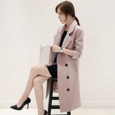 DoreenBow Autumn Winter Light Green Women Wool Blend HIGH QUALITY Pockets Double Brested Fashion Sty