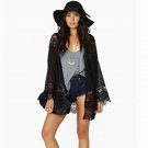 Cardigan women coat, Fashion Lace Splicing Hollow Out Chiffon Kimono Cardigan Tops Black  Shipping #