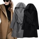 2016 New Winter Women Wool Coat Long Sleeve Two Sides Wear Belted Loose Warm Woolen Jacket Hooded Ou