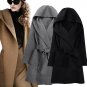 2016 New Winter Women Wool Coat Long Sleeve Two Sides Wear Belted Loose Warm Woolen Jacket Hooded Ou