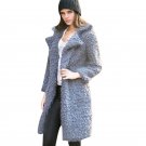 Winter Grey Wool Overcoat Warm Outerwear Women Pink Faux Fur Coat Turn Down Collar Long Sleeve Cardi