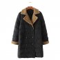 Gamiss Women Winter New Parkas Double-Breasted Long Sueded Wool Splicing Lapel Pockets Flocking Coat