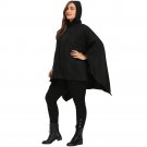 Gamiss Black Trendy Autumn Winter Coat Asymmetric Batwing Sleeve Plus Size Cape Coat Hooded Outwear 