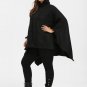 Gamiss Black Trendy Autumn Winter Coat Asymmetric Batwing Sleeve Plus Size Cape Coat Hooded Outwear
