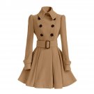 Autumn Winter Women Overcoat Double Breasted Coat Turn Down Collar Long Sleeve Jacket Outwear With B