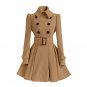 Autumn Winter Women Overcoat Double Breasted Coat Turn Down Collar Long Sleeve Jacket Outwear With B