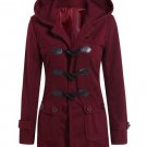 Women New Coat Winter Wool Blend Hooded Flap Pockets Duffle Black Red Woollen Coat Female Overcoat C