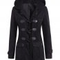 Women New Coat Winter Wool Blend Hooded Flap Pockets Duffle Black Red Woollen Coat Female Overcoat C