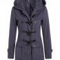 Women New Coat Winter Wool Blend Hooded Flap Pockets Duffle Black Red Woollen Coat Female Overcoat C