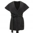 Autumn Winter Women Outwear Waistcoats  Fashion Women\'s Overcoat Wool Blend Fabric Vests With Belt