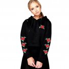 2017 Fashion Women Embroidery Applique Hoodie Sweatshirt Crop Top Coat Pullover Tops
