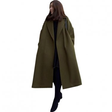 S-3XL Womens Winter Warm Open Front Long Sleeve Causal Wool Coat Jacket Military Lapel Neck Long Ove