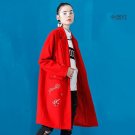 Wool Blend Coat Cape Collar Pattern Embroidered Long Sleeve Medium Long Woolen Coat Women Winter Ove