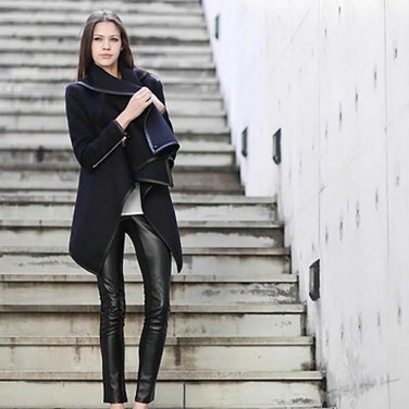 Envmenst Women Leisure Irregular Blends Coat Autumn Winter Windbreaker Long Sleeve Turtleneck Jacket