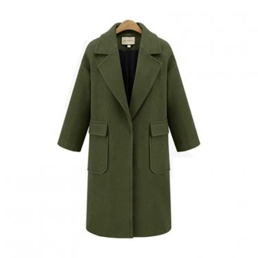 2017 Winter Long Woolen Coat Fashion Women Turn-down Collar Sigle Breasted Full Sleeve Slim Coat Poc