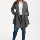 Gamiss Women Winter Oversized Belted Asymmetrical Skirted Coat Wide Waist Turn-Down Collar Outwear P