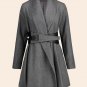 Gamiss Women Winter Oversized Belted Asymmetrical Skirted Coat Wide Waist Turn-Down Collar Outwear P