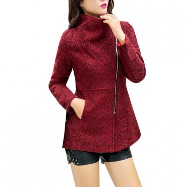 Woman Winter Woolen Blended Long Coat Korean Style Turn Down Collar Female Slim Overcoat Winter Coat